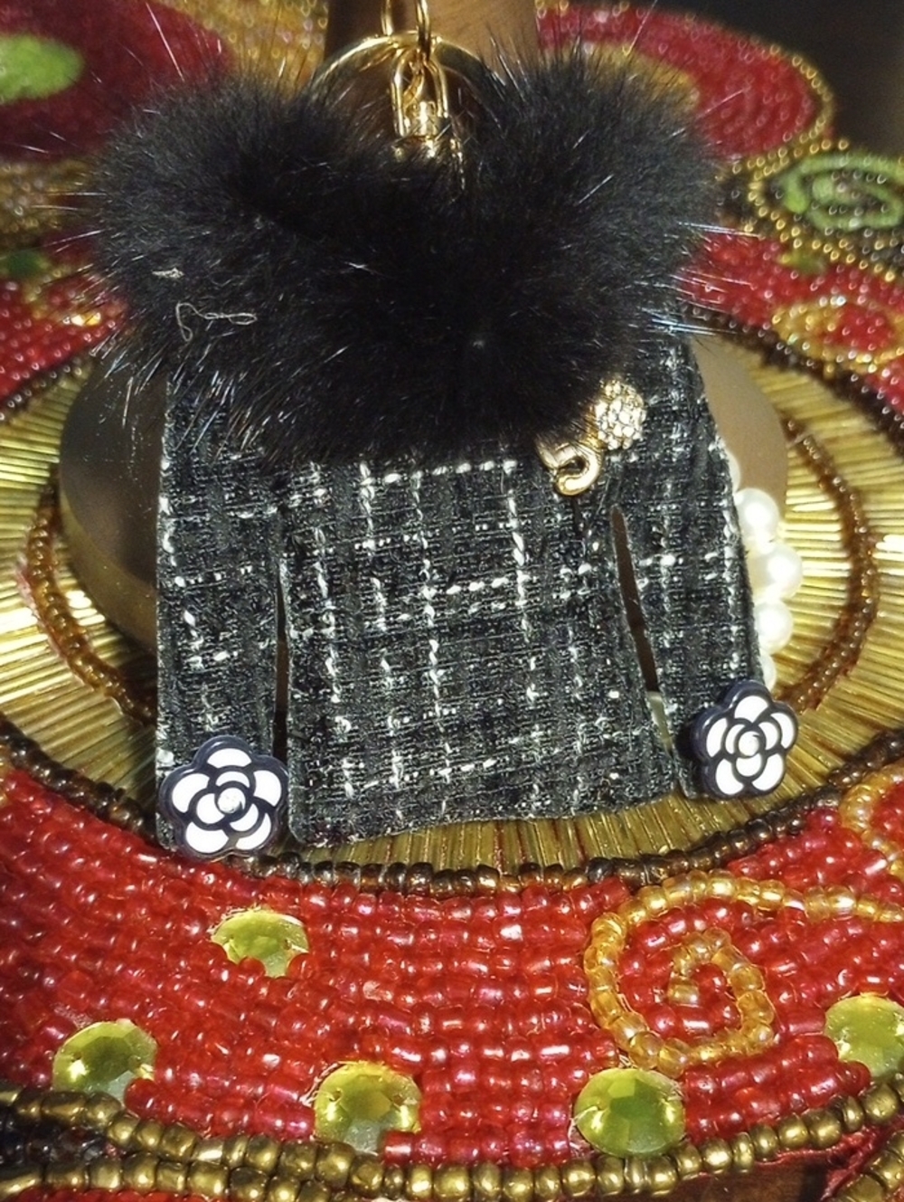 Tweed Bag Charm With Pearls - Picture 14 of 15